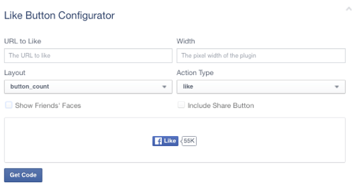 Конфигурация кнопки лайка facebook