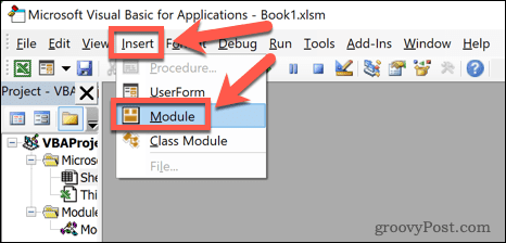 модуль вставки excel vba