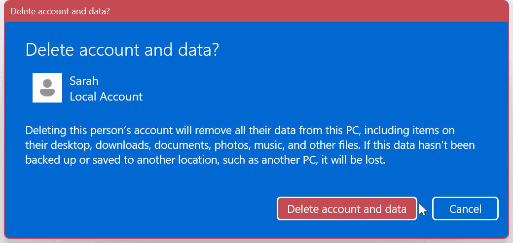 Удалить учетную запись пользователя в Windows 11