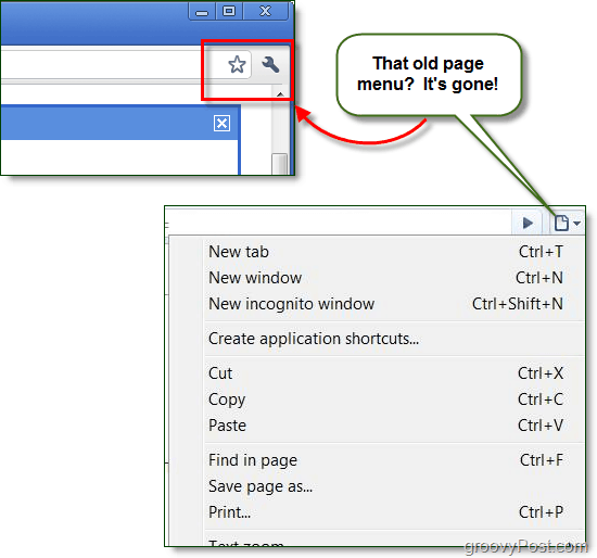 В строке меню Google Chrome теперь отображается только значок гаечного ключа.
