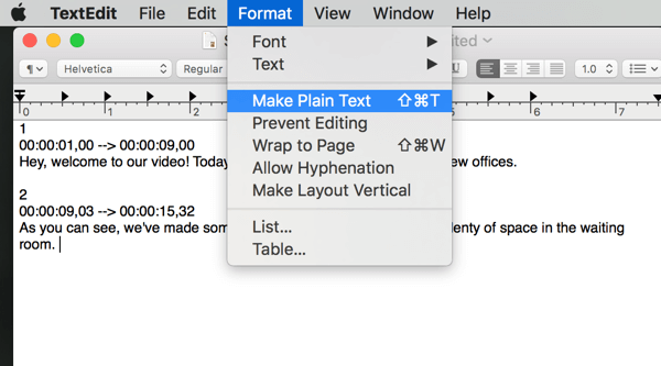 Ваш файл должен быть в виде обычного текста, чтобы сохранить его как файл SRT.