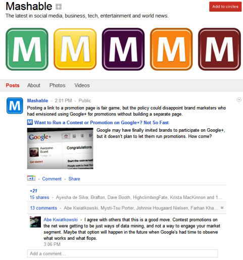 Страницы Google+ - Mashable