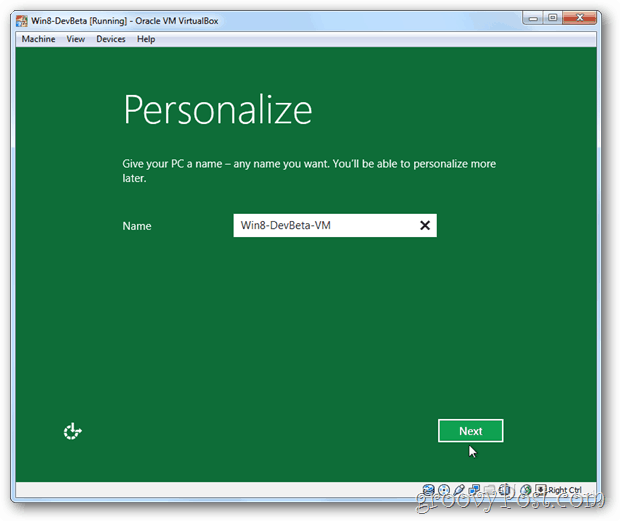 VirtualBox Windows 8 персонализировать имя компьютера настройки