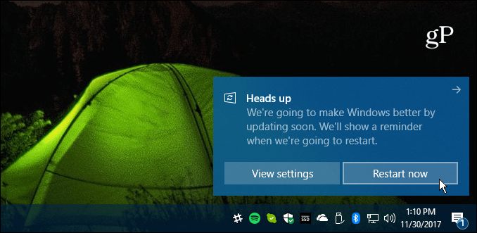 Требуется перезагрузка Windows 10 Накопительное обновление