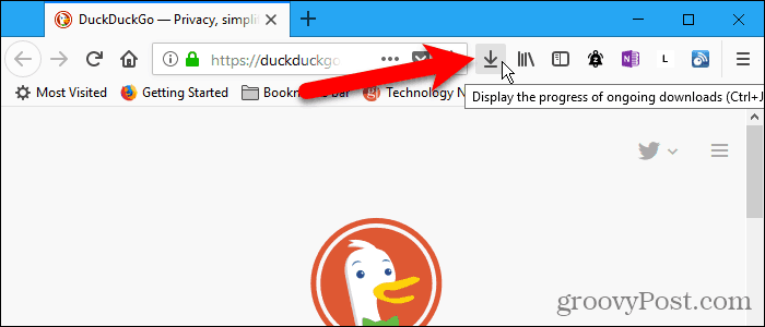 Кнопка загрузки на панели инструментов в Firefox