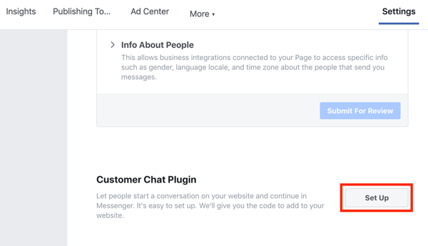 Используйте Диспетчер тегов Google с Facebook, шаг 9, настройте плагин Facebook Customer Chat