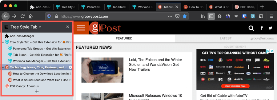 Вкладка Tree Style Tab Расширение для Firefox