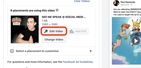 Вариант редактирования видео для видеорекламы на Facebook