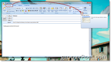 Открытие диалогового окна параметров сообщения Outlook