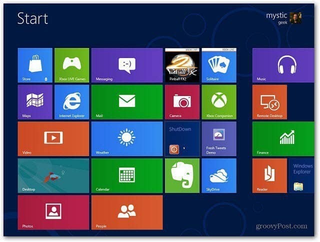 Создание Windows 8 Плитка выключения экрана запуска