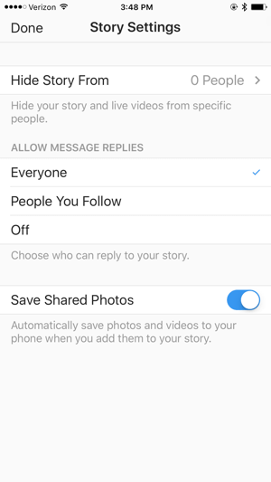 Перед запуском проверьте настройки своей истории в Instagram.