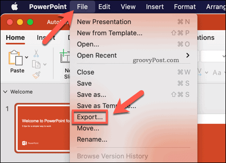 Экспорт презентации PowerPoint как видео на Mac