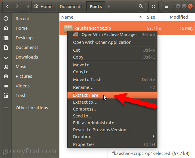 Извлечь файл шрифта в Nautilus в Ubuntu