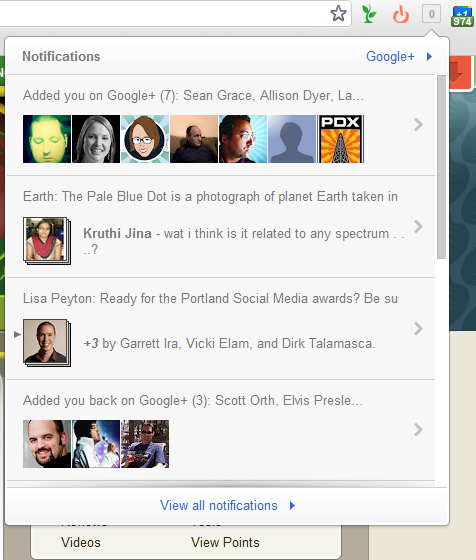 Google + уведомления Chrome