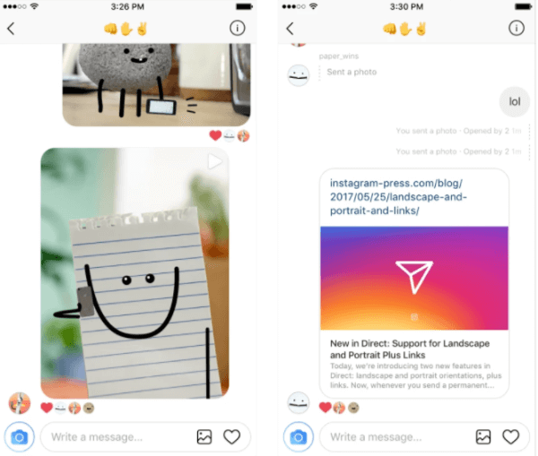  Instagram добавил поддержку веб-ссылок в Direct и теперь позволяет пользователям выбирать альбомную и портретную ориентацию для изображения.
