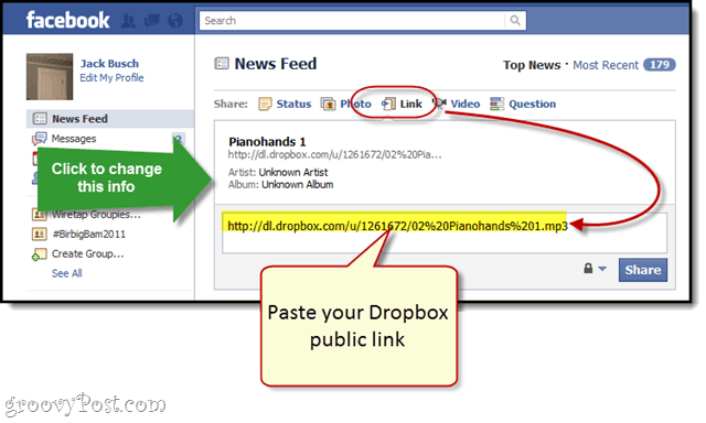 Facebook + Dropbox: бесплатное потоковое воспроизведение MP3 на вашей стене Facebook