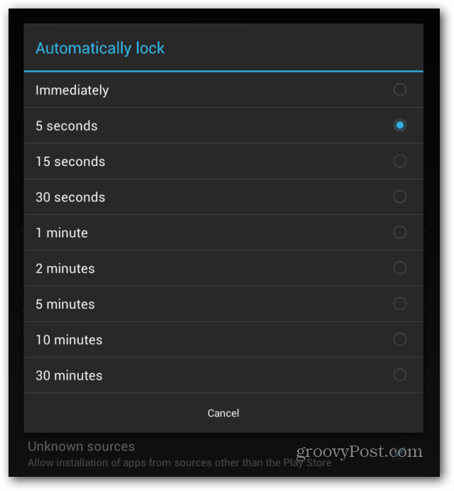 Google Nexus 7 экран блокировки автоматически интервал блокировки