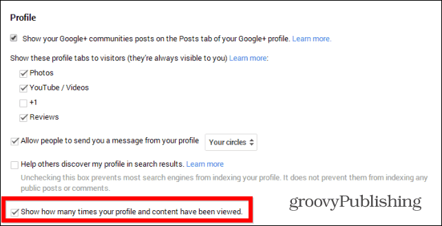 Подсказка Google+: Скрыть ваш профиль Количество просмотров