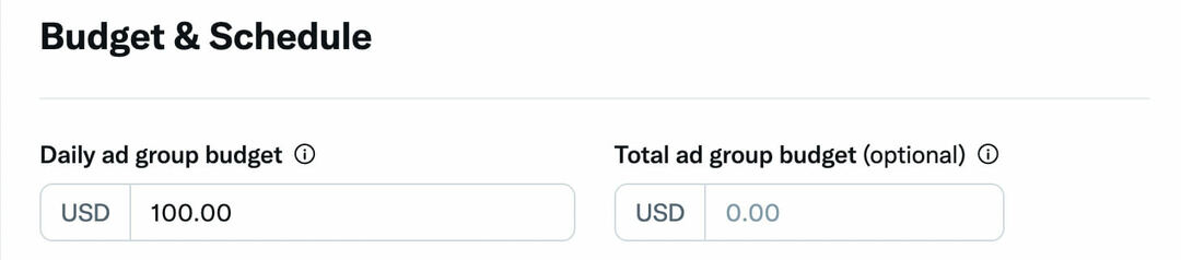 как масштабировать рекламу в Твиттере, увеличить бюджет рекламной группы, оплачиваемую кампанию, рекламный бюджет и расписание, пример 2