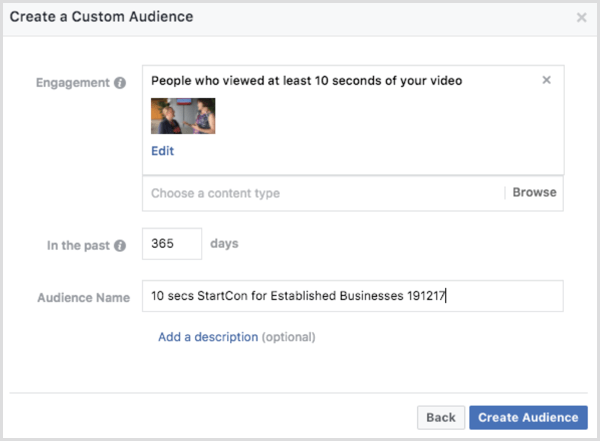 Пользовательская аудитория для взаимодействия с видео в Facebook