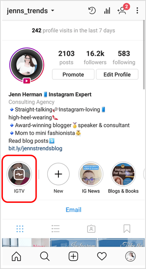 Значок IGTV в профиле Instagram