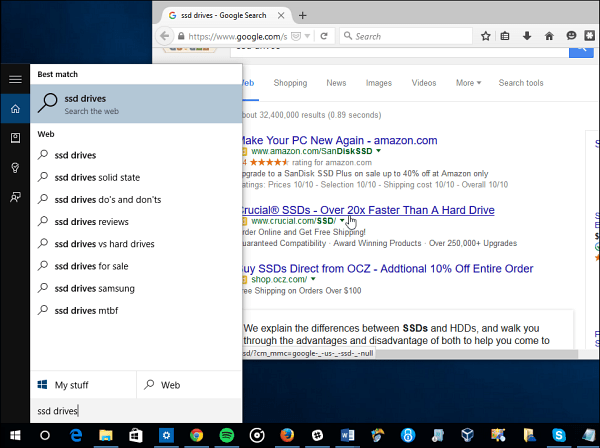 Сделайте поиск в Cortana Google вместо Bing в Windows 10
