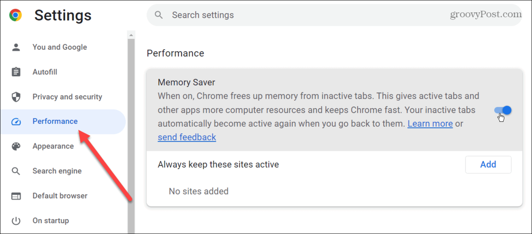 Включить вкладки экономии памяти в Google Chrome