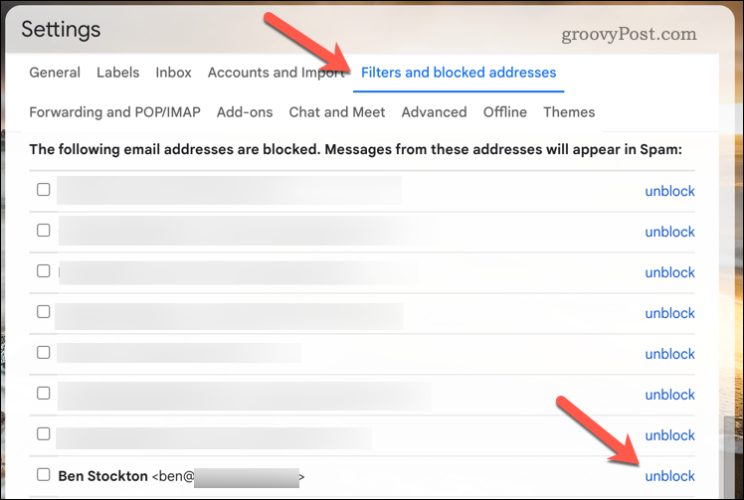Разблокировать пользователя в Gmail
