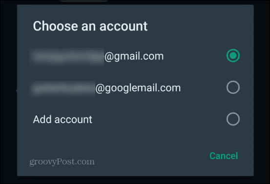 whatsapp выбрать учетную запись gmail