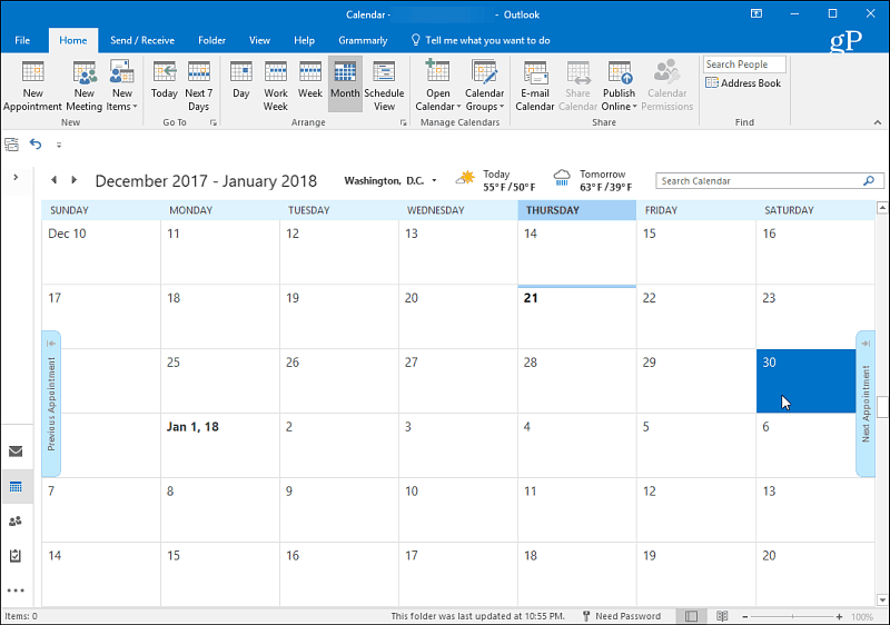 1 календарь Outlook