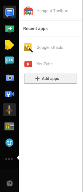 google + Hangouts левое изображение панели управления