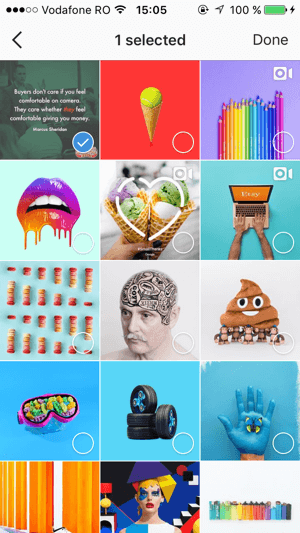 Выберите любые сохраненные сообщения, которые вы хотите добавить в свою коллекцию Instagram, а затем нажмите Готово.