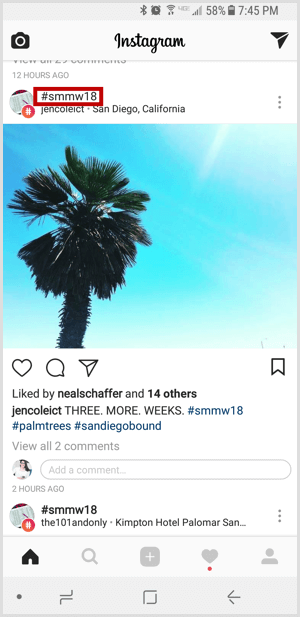 Хэштег Instagram в ленте