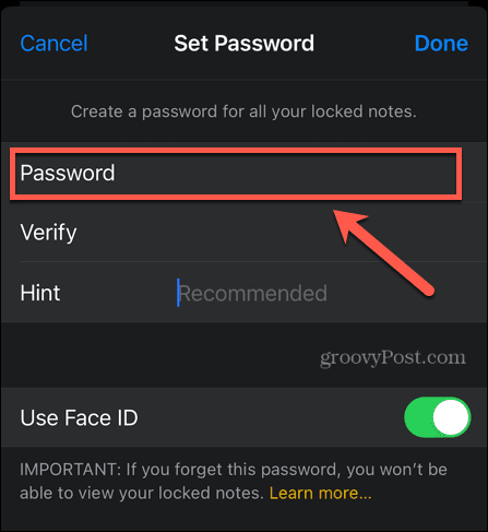 iphone введите пароль для заметок