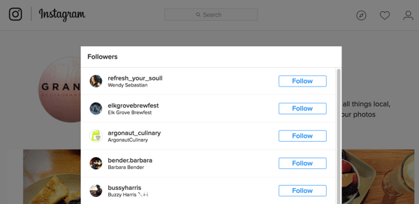 Вот как ваш список подписчиков отображается в Instagram.