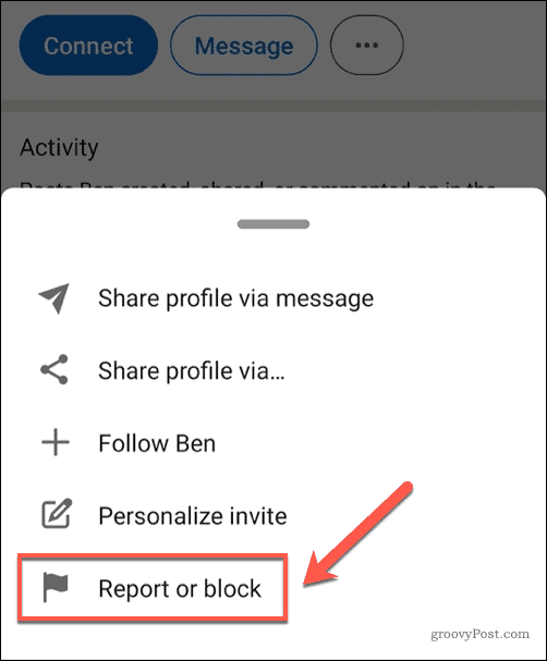 Сообщение или блокировка пользователя в LinkedIn