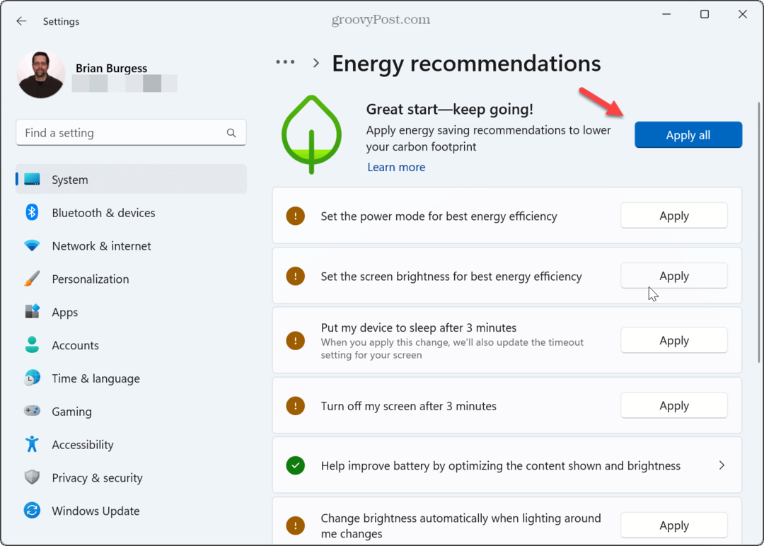 Как применить рекомендации по энергопотреблению в Windows 11