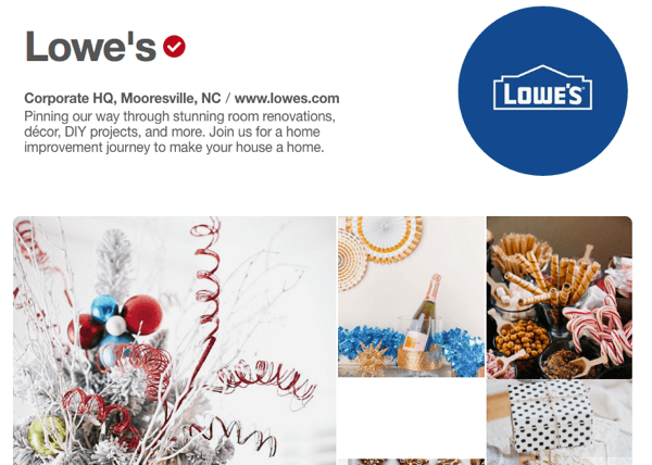 У Lowe's есть образцовая витрина Pinterest, в которой есть как рекламные, так и полезные материалы.