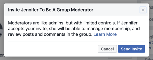 Как улучшить сообщество группы Facebook, пример сообщения Facebook, когда член выбран в качестве модератора группы