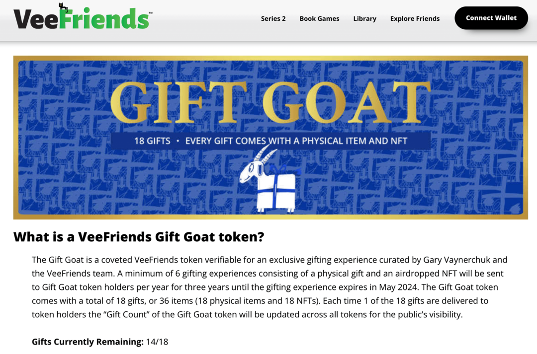 изображение преимущества токена VeeFriends Gift Goat на веб-сайте VeeFriends