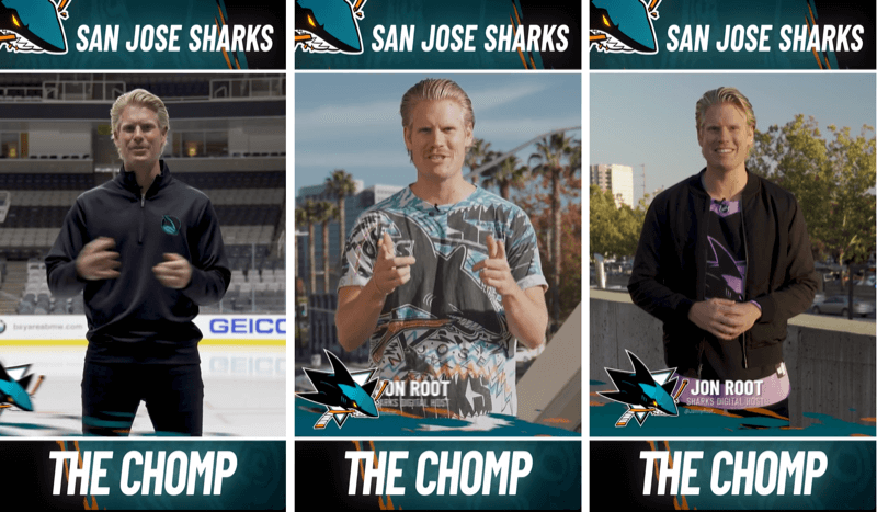 три поста Instagram Stories из сегмента The Chomp от San Jose Shark