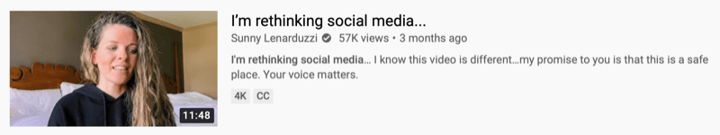 Пример видео на YouTube от @sunnylenarduzzi: «Я переосмысливаю социальные сети…»