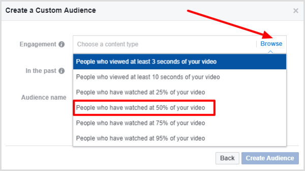 Выберите людей, которые просмотрели не менее 50% вашего видео.