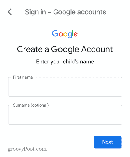 имя дочерней учетной записи gmail