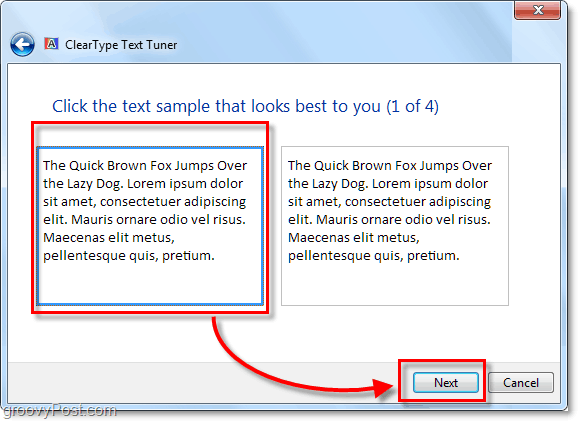 Шаг 1 калибровки clearType в Windows 7