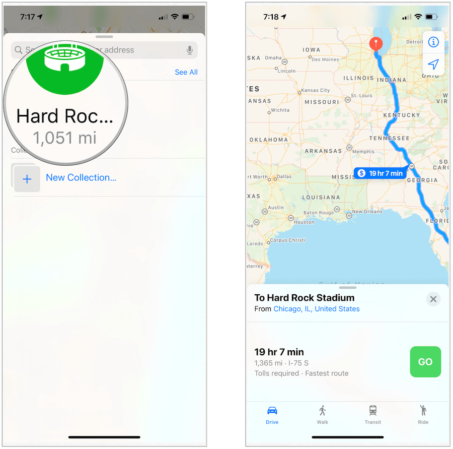 Apple Maps маршрут в избранное