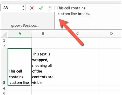 Пример разрывов строк в Excel