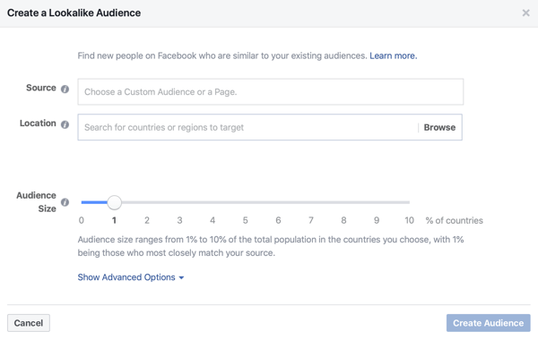 Возможность создать 1% похожую аудиторию для вашей рекламы в Facebook.