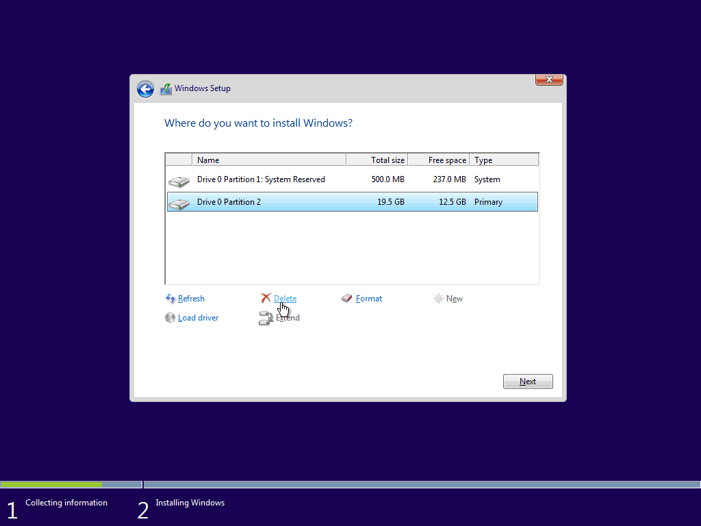 05 Удалить существующий основной раздел Windows 10 Clean Install