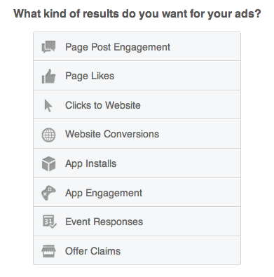параметры цели рекламы в фейсбуке